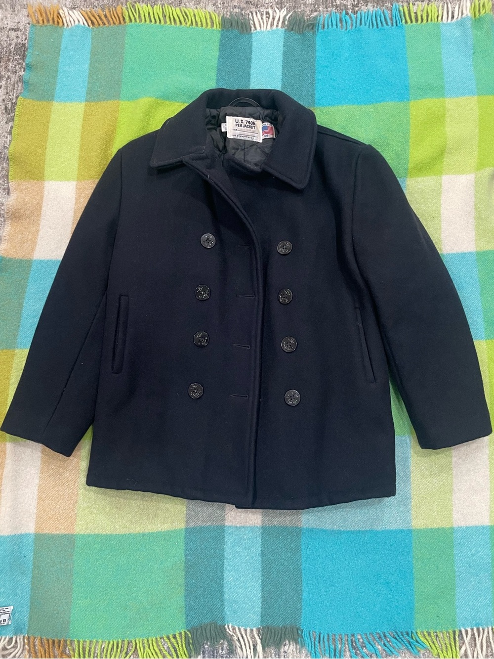 Schott NYC US 740N Men Wool Black Military Pea Coat USN Jacket Men’s Size 44